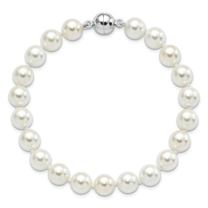 7.5 Inch Majestic Sterling Silver Rhodium-Plated 8-9mm White Imitation Shell Pearl Hand-Knotted Bracelet