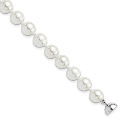 7.5 Inch Majestic Sterling Silver Rhodium-Plated 8-9mm White Imitation Shell Pearl Hand-Knotted Bracelet