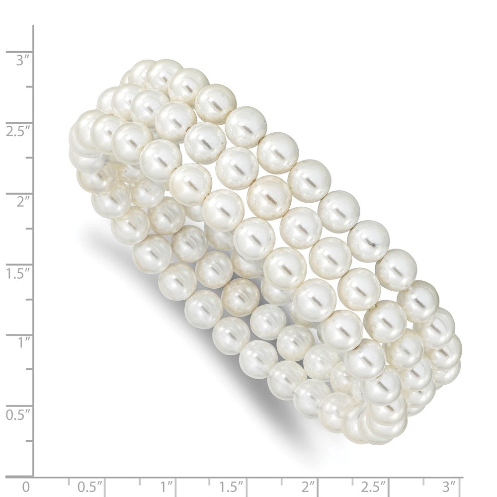 Fashion Majestik 7-8mm White Imitation Shell Pearl Hand-Knotted Set Of 3 Stretch Bracelets