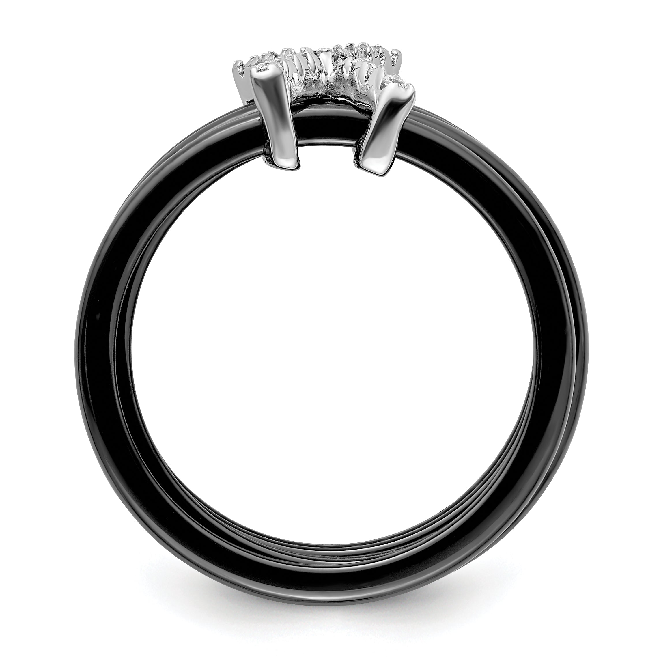 Sterling Silver Brilliant Embers Rhodium-Plated 17 Stone Micro Pav Cz X Ceramic Ring
