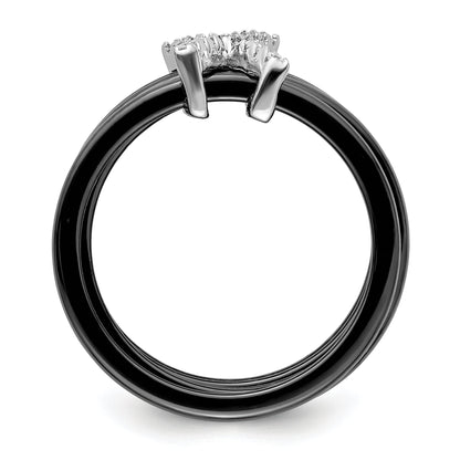 Sterling Silver Brilliant Embers Rhodium-Plated 17 Stone Micro Pav Cz X Ceramic Ring