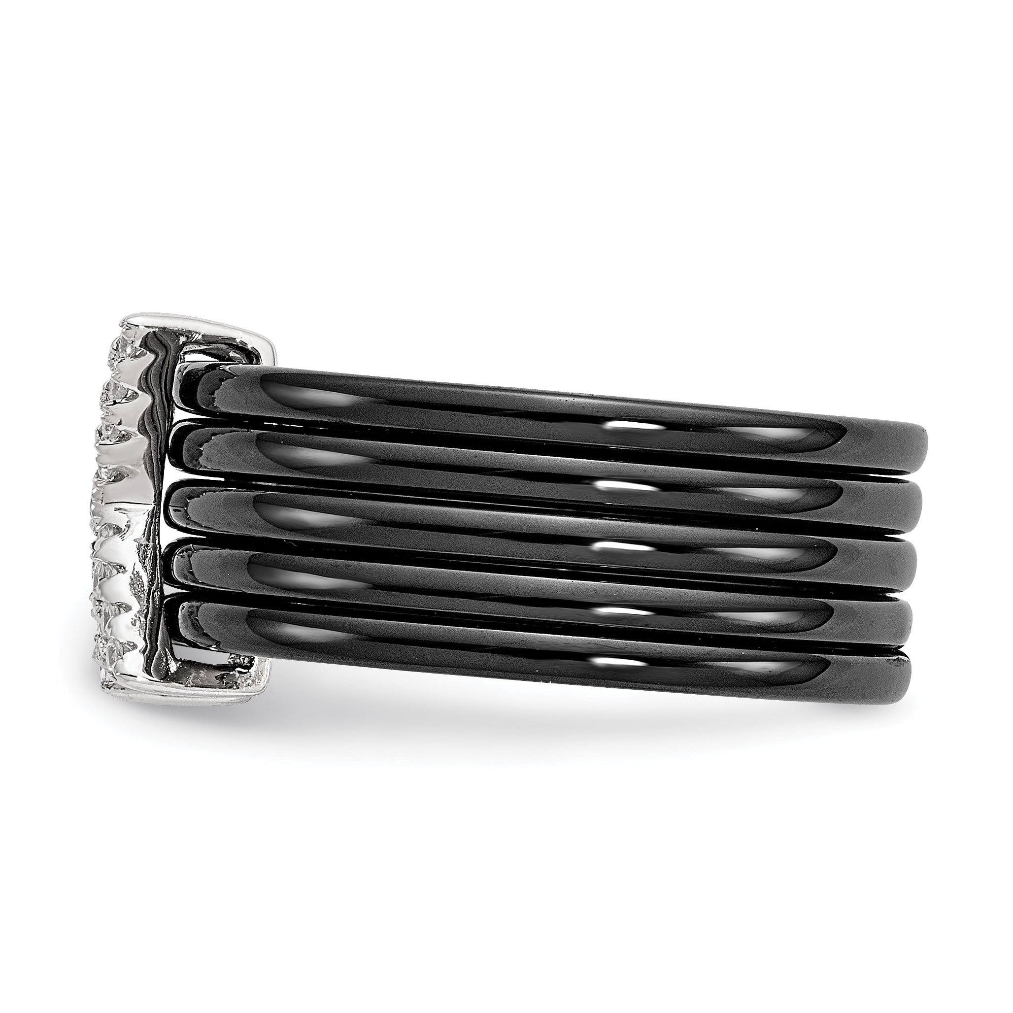Sterling Silver Brilliant Embers Rhodium-Plated 17 Stone Micro Pav Cz X Ceramic Ring