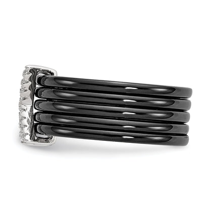 Sterling Silver Brilliant Embers Rhodium-Plated 17 Stone Micro Pav Cz X Ceramic Ring