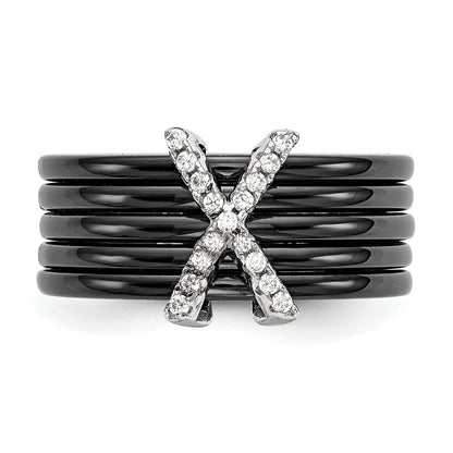 Sterling Silver Brilliant Embers Rhodium-Plated 17 Stone Micro Pav Cz X Ceramic Ring