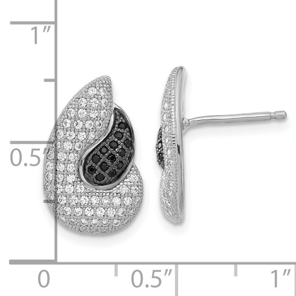 Sterling Silver True Fire Polished Black & Clear Cz Teardrops Post Earrings