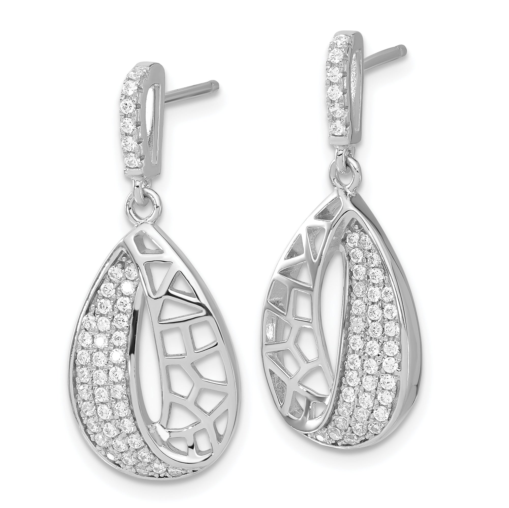 Sterling Silver Brilliant Embers Cz Teardrop Dangle Post Earrings