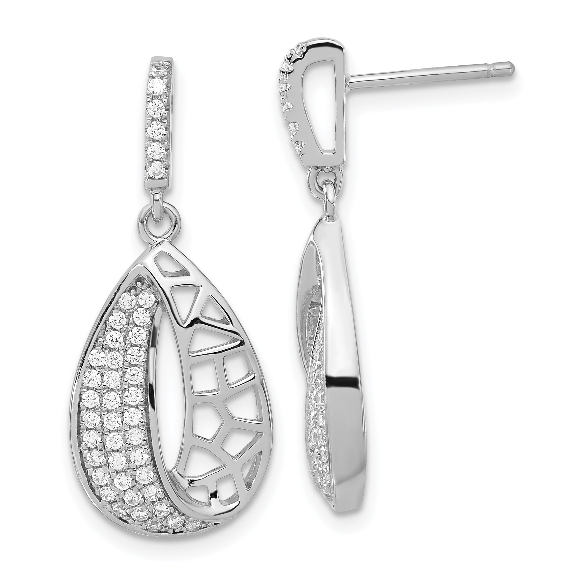 Sterling Silver Brilliant Embers Cz Teardrop Dangle Post Earrings