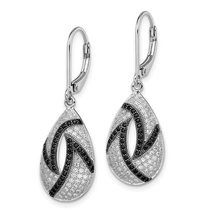 Sterling Silver Brilliant Embers Rhodium-Plated 198 Micro Pav Black And White Cz Teardrop Leverback Earrings