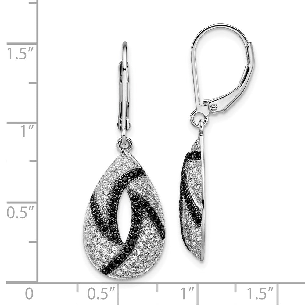 Sterling Silver Brilliant Embers Rhodium-Plated 198 Micro Pav Black And White Cz Teardrop Leverback Earrings
