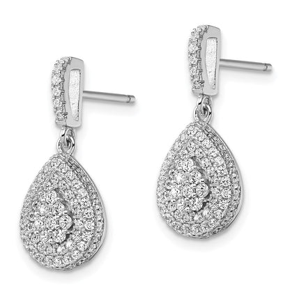Sterling Silver Brilliant Embers Rhodium-Plated 164 Stone Micro Pav Cz Teardrop Dangle Post Earrings