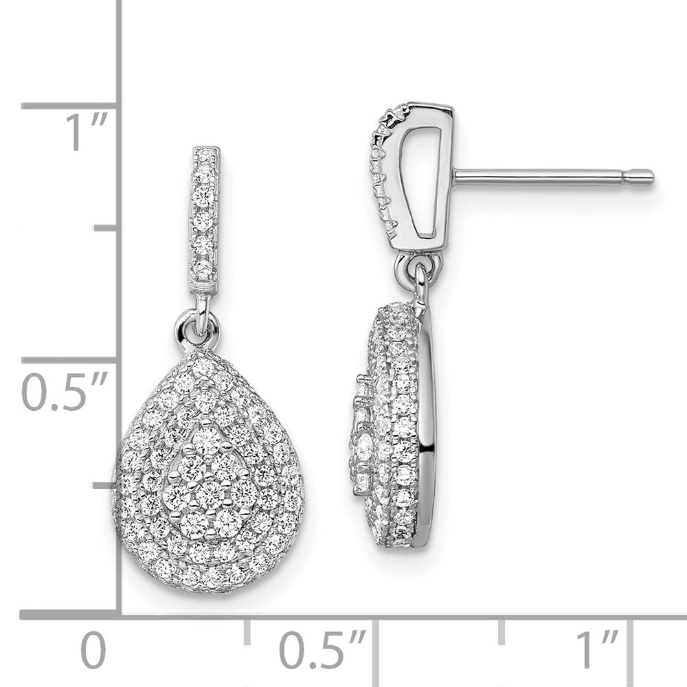 Sterling Silver Brilliant Embers Rhodium-Plated 164 Stone Micro Pav Cz Teardrop Dangle Post Earrings