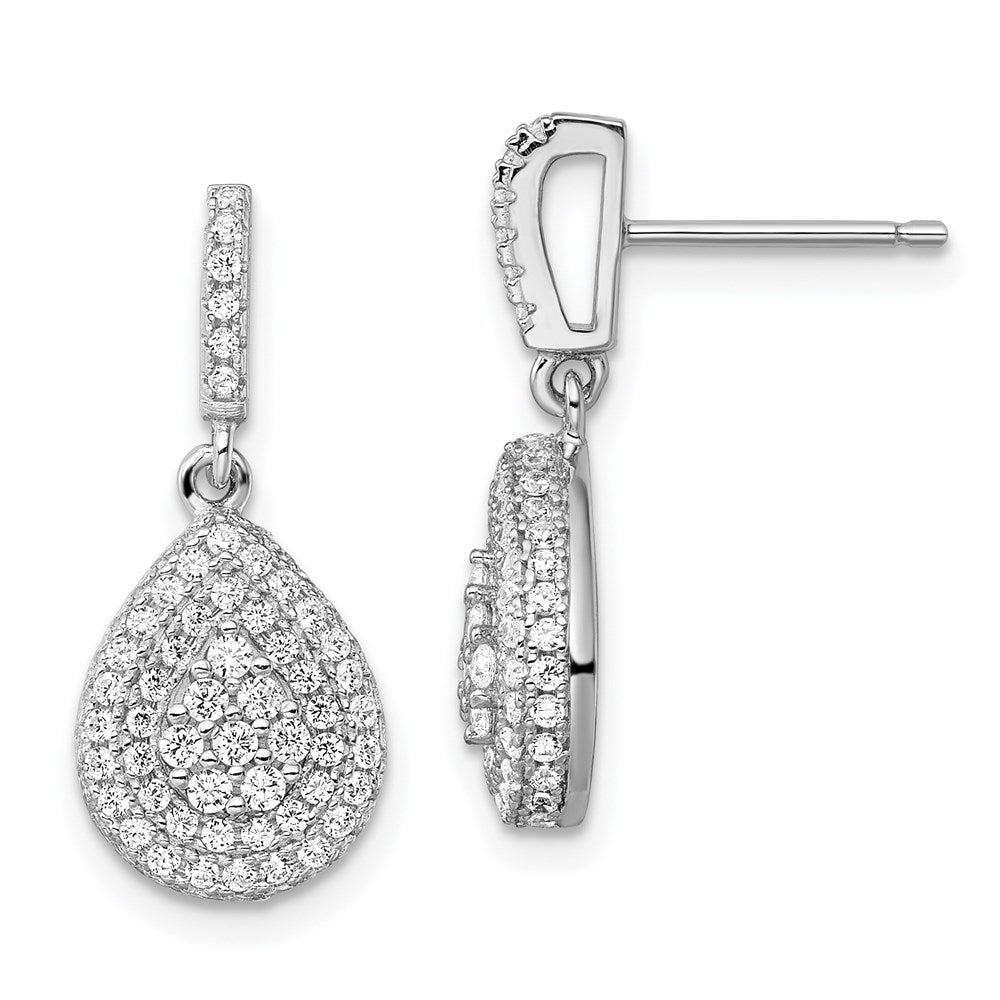 Sterling Silver Brilliant Embers Rhodium-Plated 164 Stone Micro Pav Cz Teardrop Dangle Post Earrings