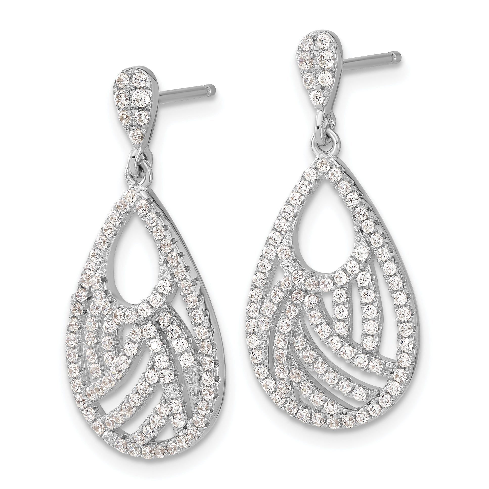 Sterling Silver Brilliant Embers Polished Cz Teardrop Dangle Post Earrings