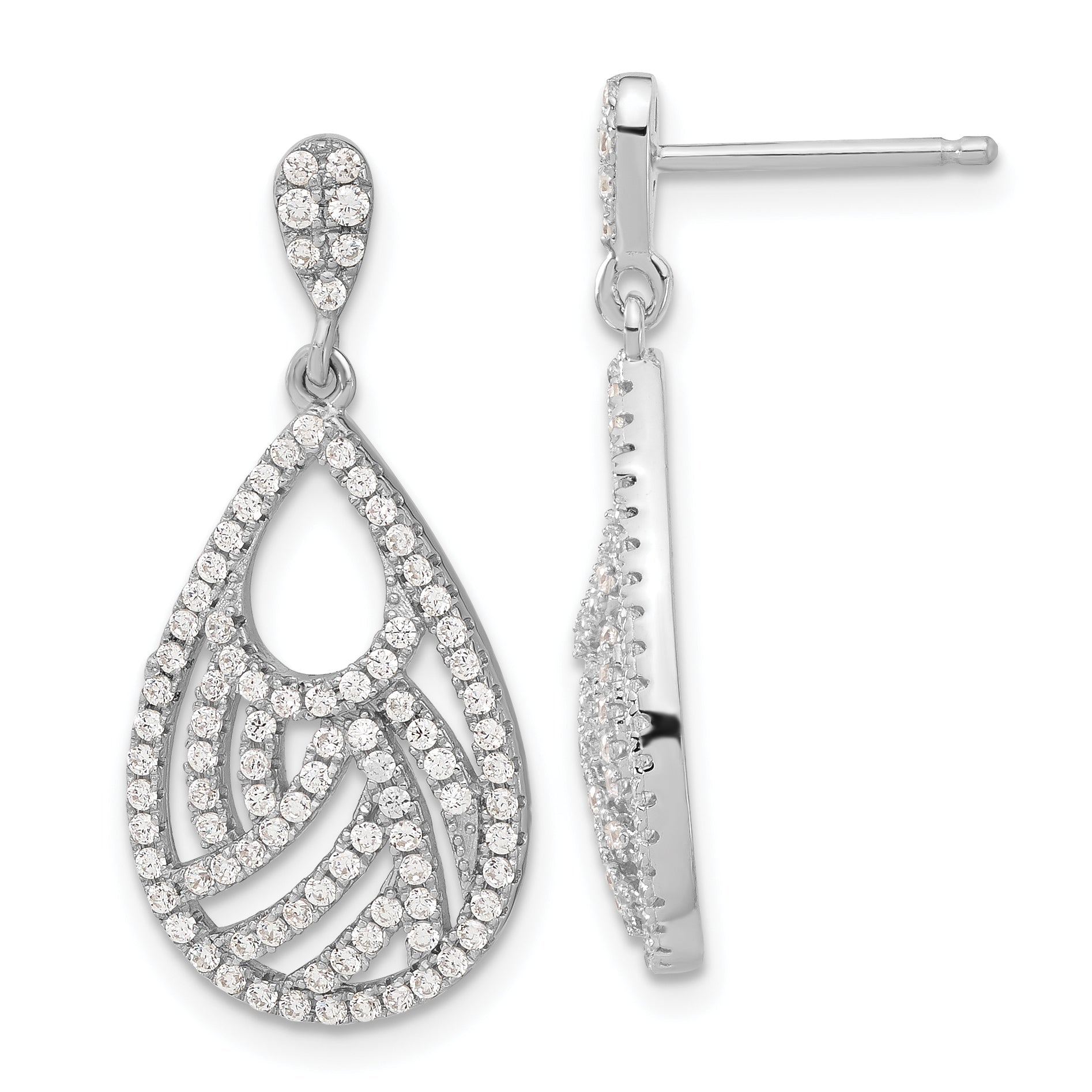 Sterling Silver Brilliant Embers Polished Cz Teardrop Dangle Post Earrings