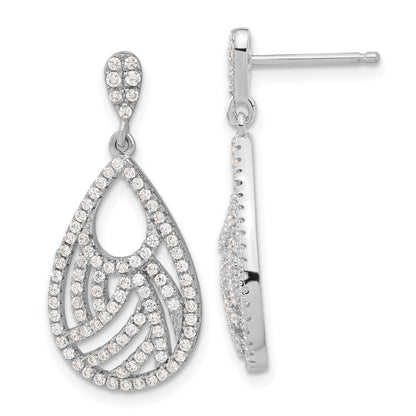 Sterling Silver Brilliant Embers Polished Cz Teardrop Dangle Post Earrings
