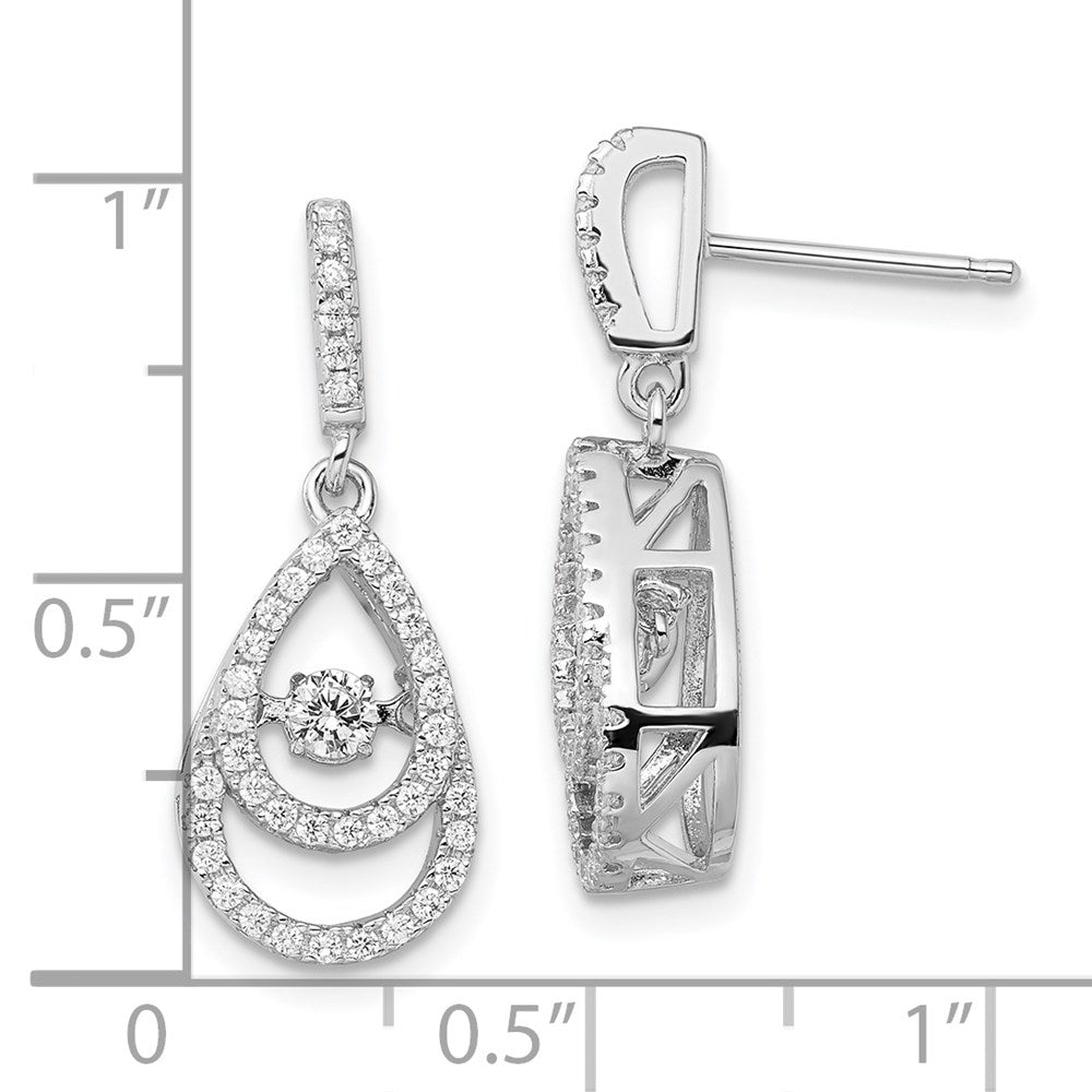 Sterling Silver Brilliant Embers Rhodium-Plated 82 Stone Cz Moving Center Pear Shaped Vibrant With Micro Pav Dangle Post Earrings