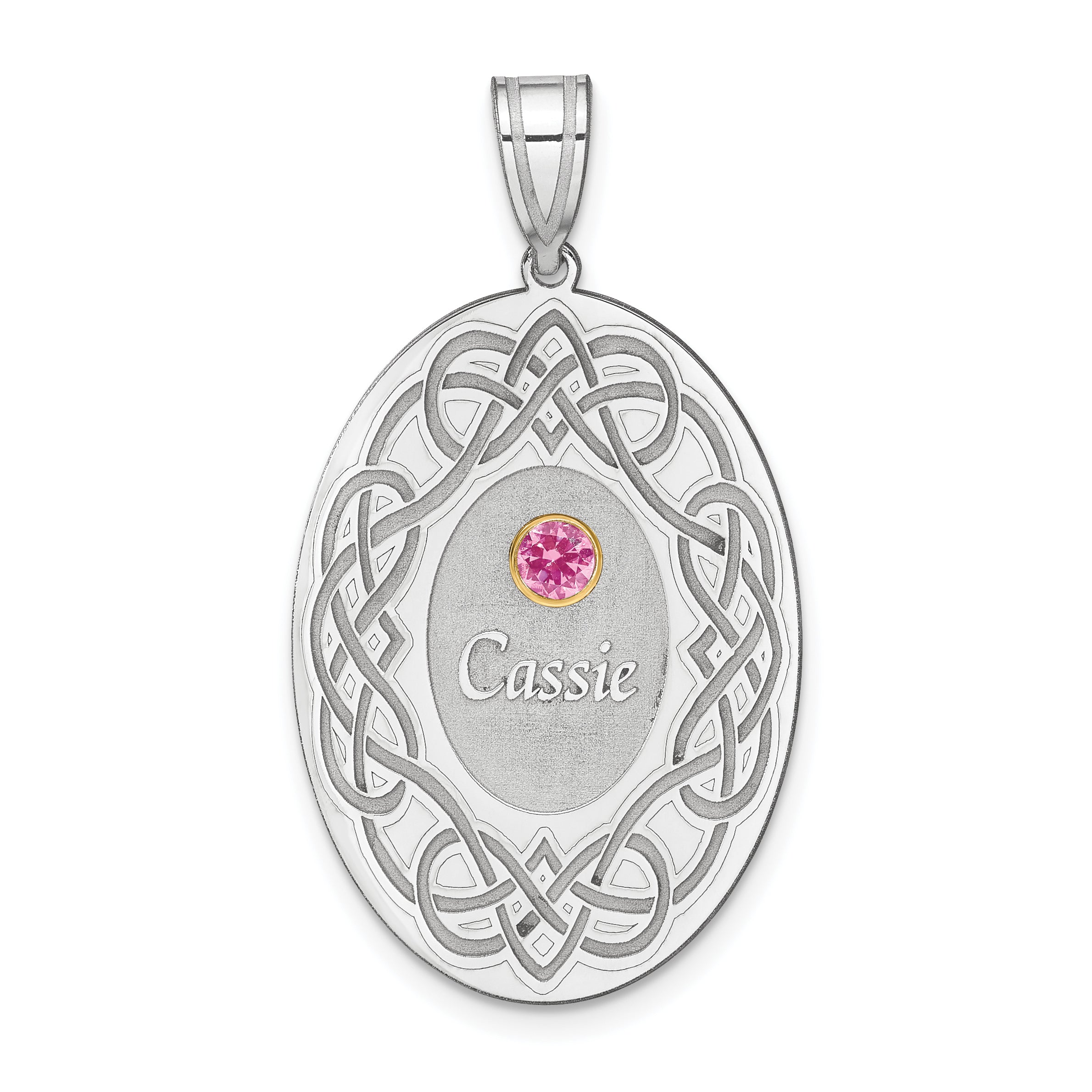 Sterling Silver Rhodium-Plated/14K Bezel Crystal Family Pendant