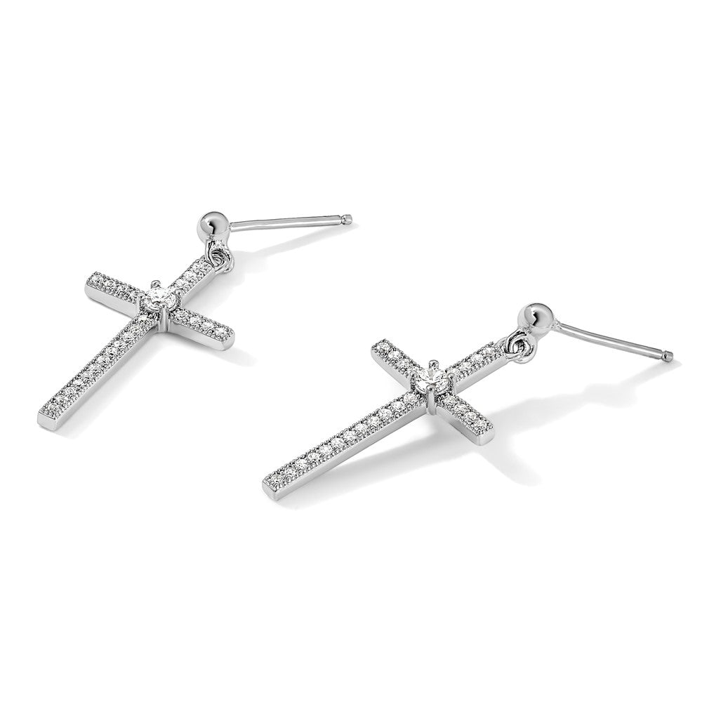 Brilliant Embers Sterling Silver Rhodium-plated 50 Stone Micro Pav‚ CZ Cross Dangle Earrings