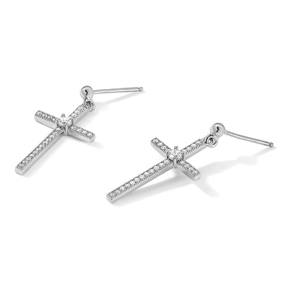 Brilliant Embers Sterling Silver Rhodium-plated 50 Stone Micro Pav‚ CZ Cross Dangle Earrings