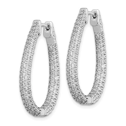 Sterling Silver Shimmer Rhodium-Plated 242 Stone Pav 1.2mm-1.5mm Cz In And Out Teardrop Hinged Hoop Earrings