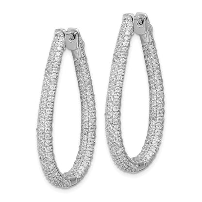 Sterling Silver Shimmer Rhodium-Plated 308 Stone Pav 1.2mm-1.5mm Cz In And Out Teardrop Hinged Hoop Earrings