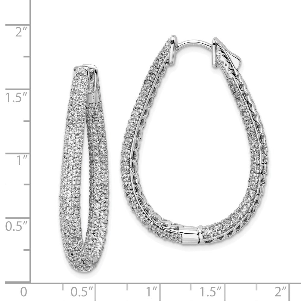 Sterling Silver Shimmer Rhodium-Plated 308 Stone Pav 1.2mm-1.5mm Cz In And Out Teardrop Hinged Hoop Earrings