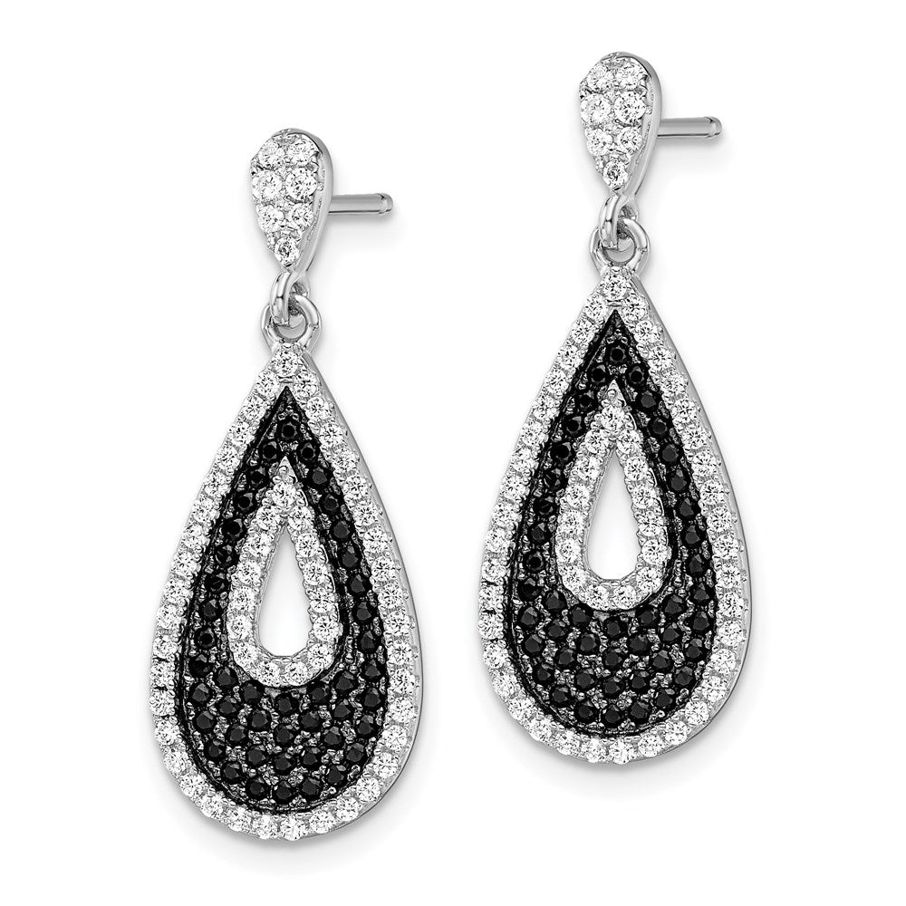 Sterling Silver Brilliant Embers Rhodium-Plated 212 Micro Pav Black And White Cz Teardrop Dangle Post Earrings