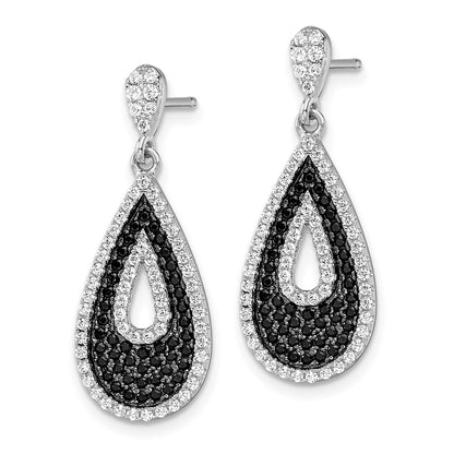 Sterling Silver Brilliant Embers Rhodium-Plated 212 Micro Pav Black And White Cz Teardrop Dangle Post Earrings