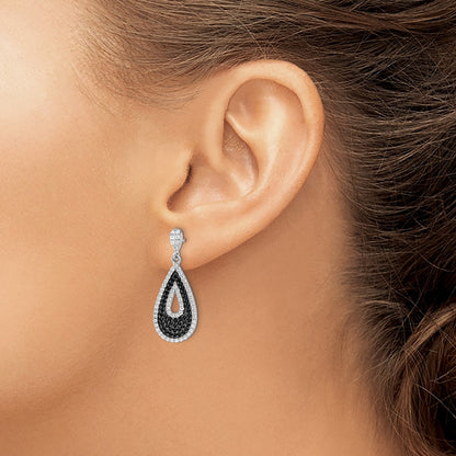 Sterling Silver Brilliant Embers Rhodium-Plated 212 Micro Pav Black And White Cz Teardrop Dangle Post Earrings