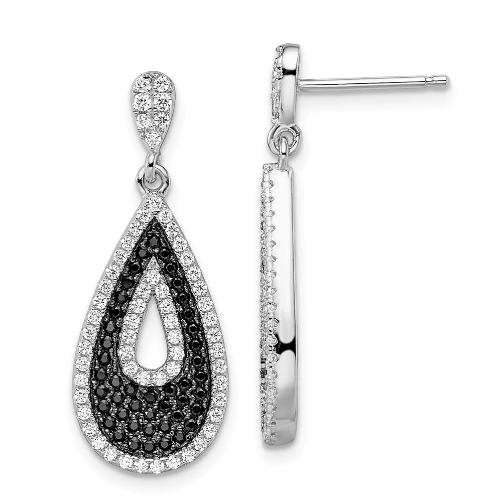 Sterling Silver Brilliant Embers Rhodium-Plated 212 Micro Pav Black And White Cz Teardrop Dangle Post Earrings