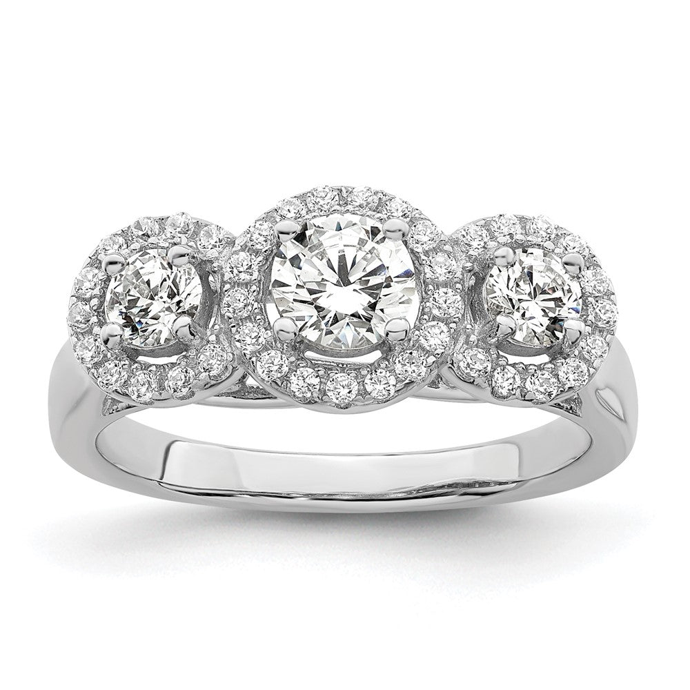 Sterling Silver Brilliant Embers Rhodium Plated 42 Stone Halo Micro Pav‚Äö Cz 3 Ring