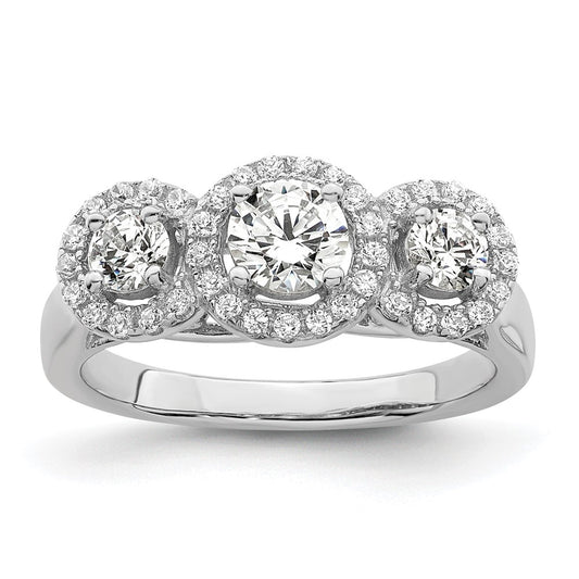 Sterling Silver Brilliant Embers Rhodium Plated 42 Stone Halo Micro Pav‚Äö Cz 3 Ring