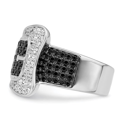 Sterling Silver Brilliant Embers Rhodium Plated 109 Stone Micro Pav‚Äö Black And White Cz Buckle Ring