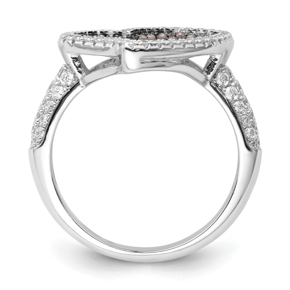 Sterling Silver Brown & Clear Cz Brilliant Embers Heart Ring