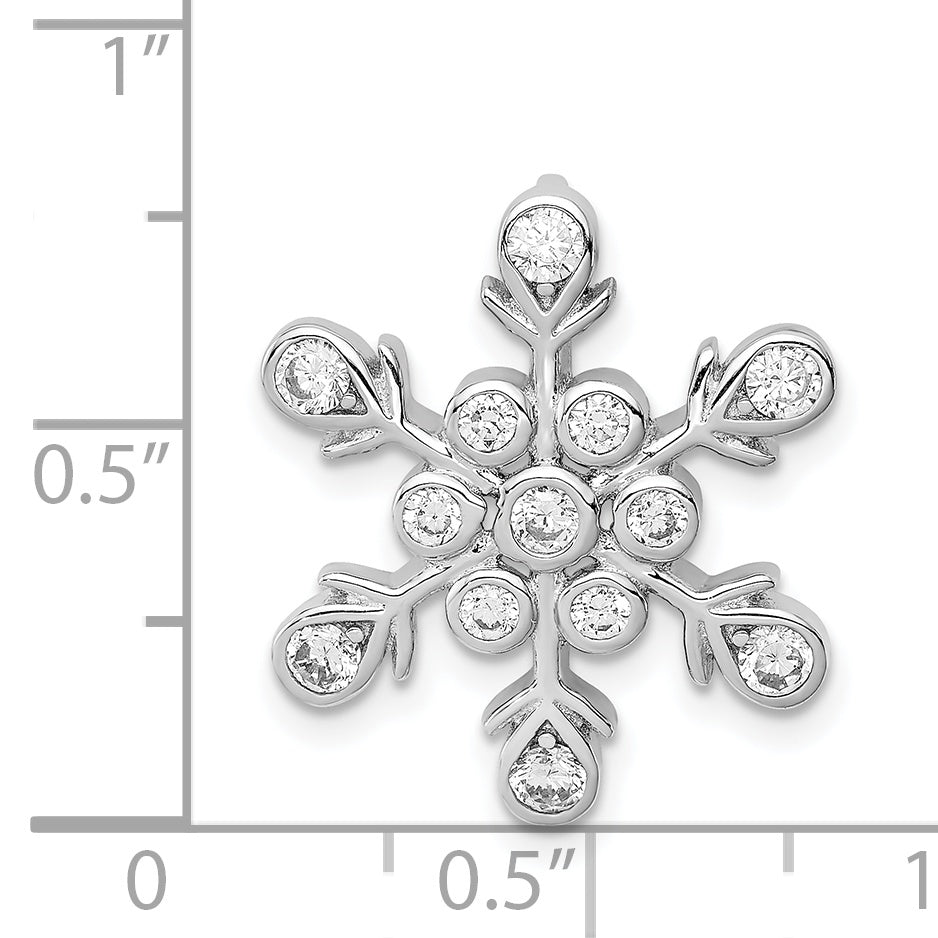 Sterling Silver Rhodium-Plated Cz Snowflake Chain Slide