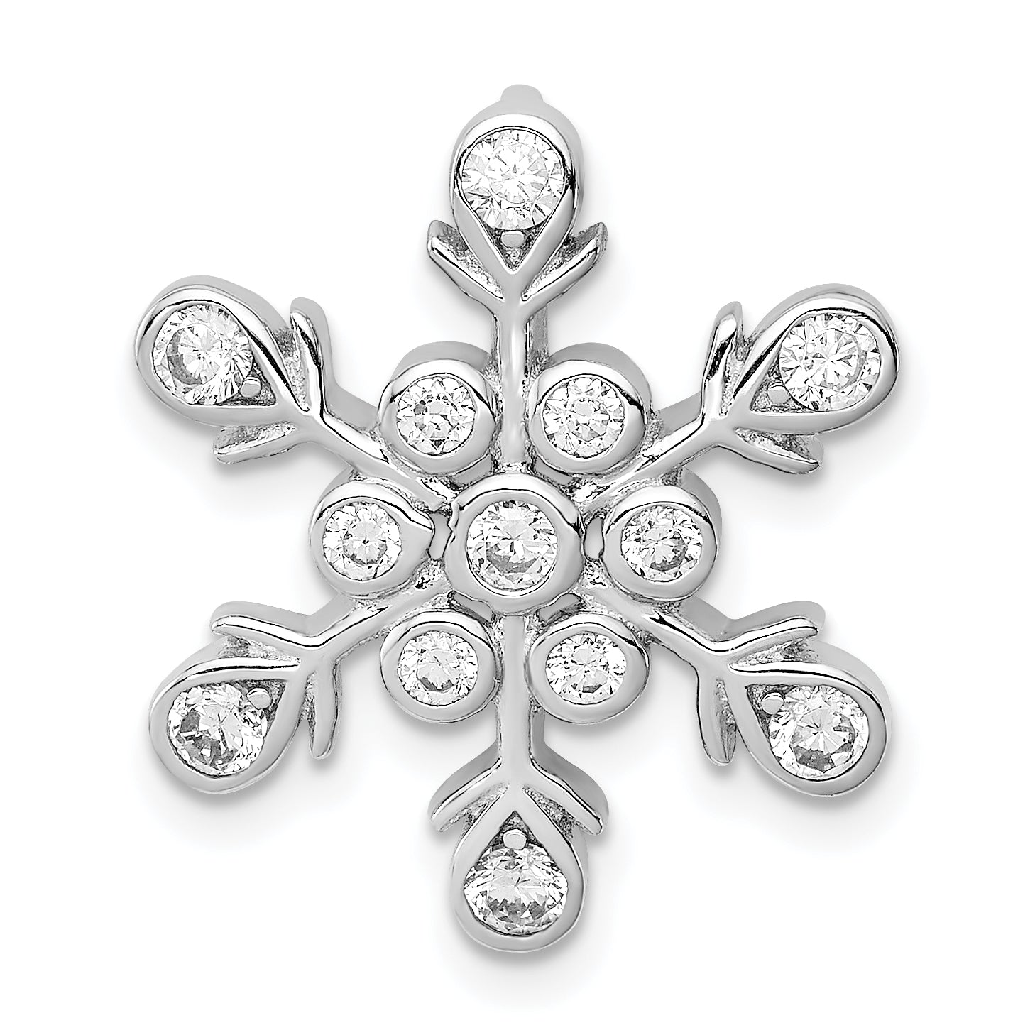 Sterling Silver Rhodium-Plated Cz Snowflake Chain Slide