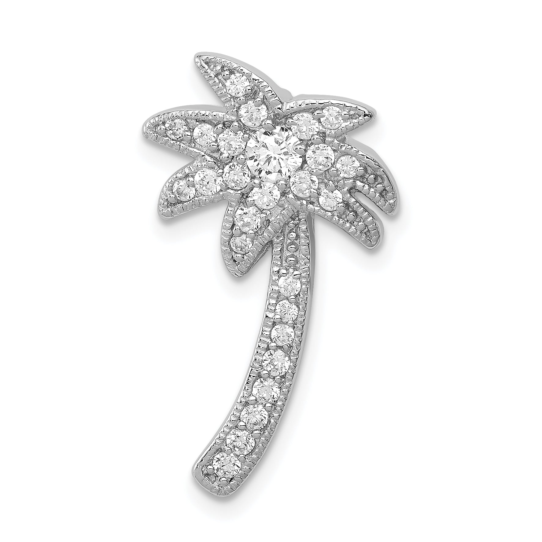 Sterling Silver Rhodium-Plated Cz Palm Tree Chain Slide