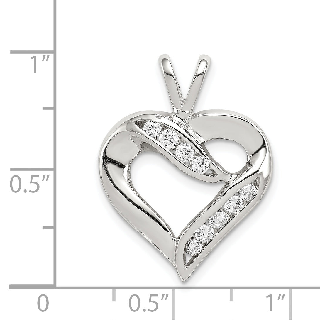 Sterling Silver Rhodium-Plated Cz Heart Pendant
