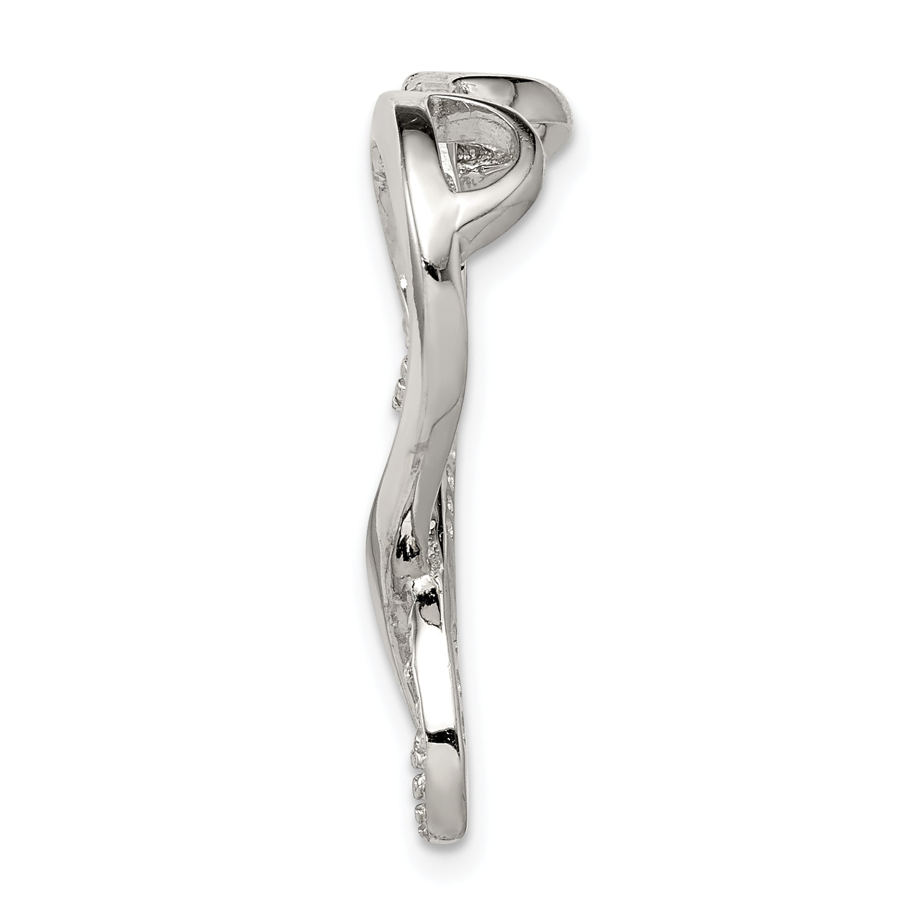 Sterling Silver Rhodium-Plated Cz Heart Chain Slide