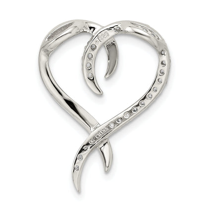 Sterling Silver Rhodium-Plated Cz Heart Chain Slide