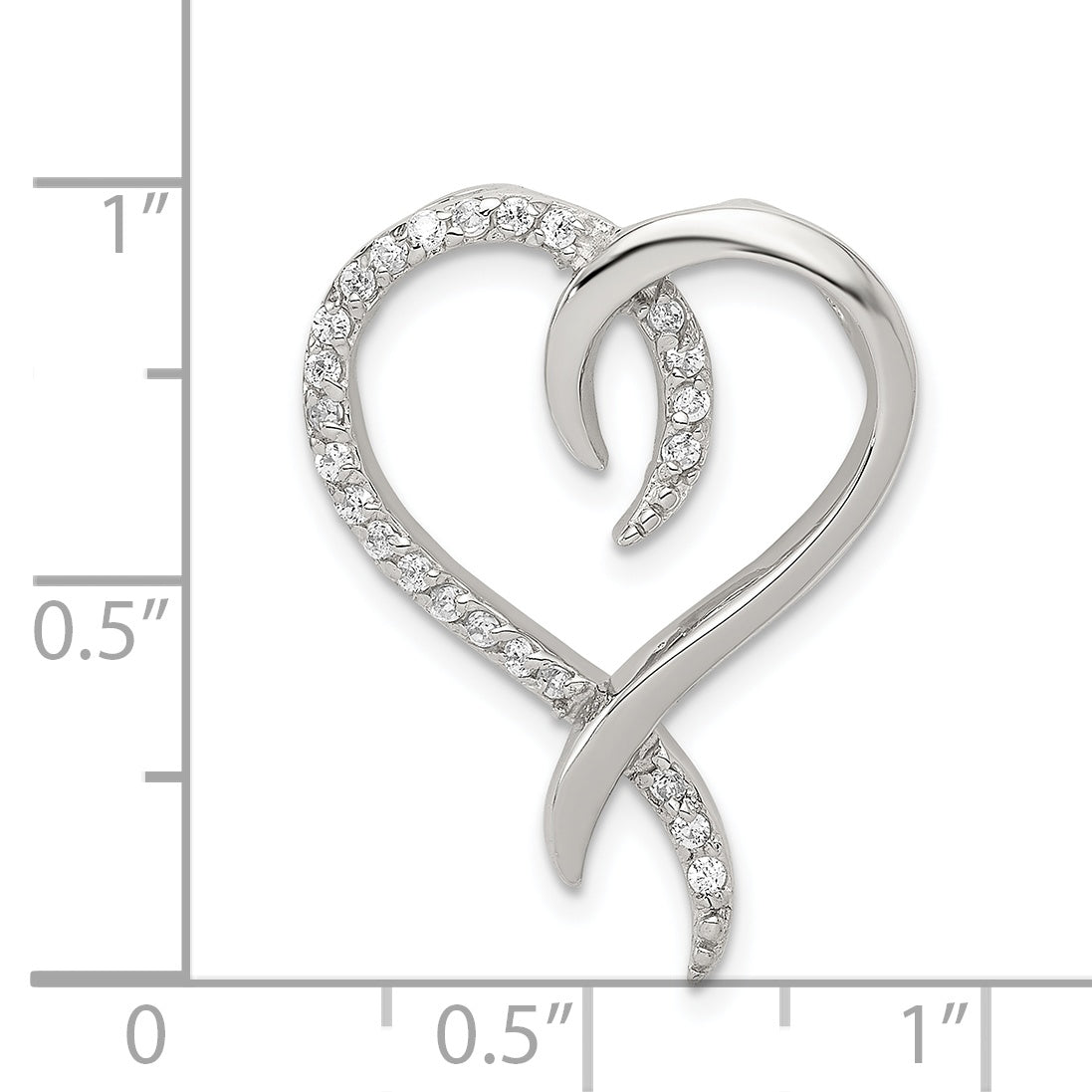 Sterling Silver Rhodium-Plated Cz Heart Chain Slide