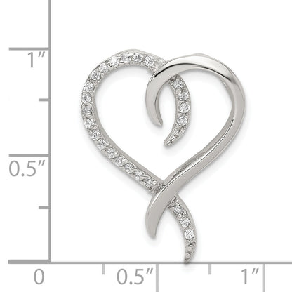 Sterling Silver Rhodium-Plated Cz Heart Chain Slide
