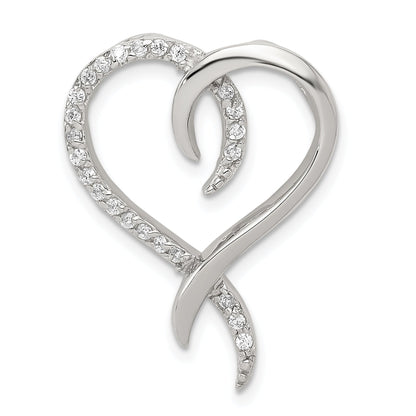 Sterling Silver Rhodium-Plated Cz Heart Chain Slide