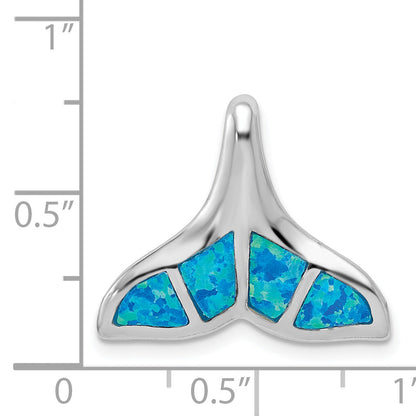 Sterling Silver Rhodium-Plated Polished Created Blue Opal Whale Tail Chain Slide