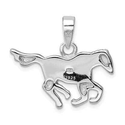 Sterling Silver Rhod-Plated Created Blue Opal Inlay Horse Pendant