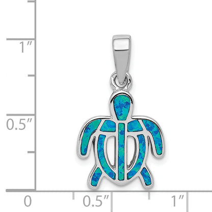Sterling Silver Rhodium-Plated Polished Created Blue Opal Inlay Tortoise Pendant