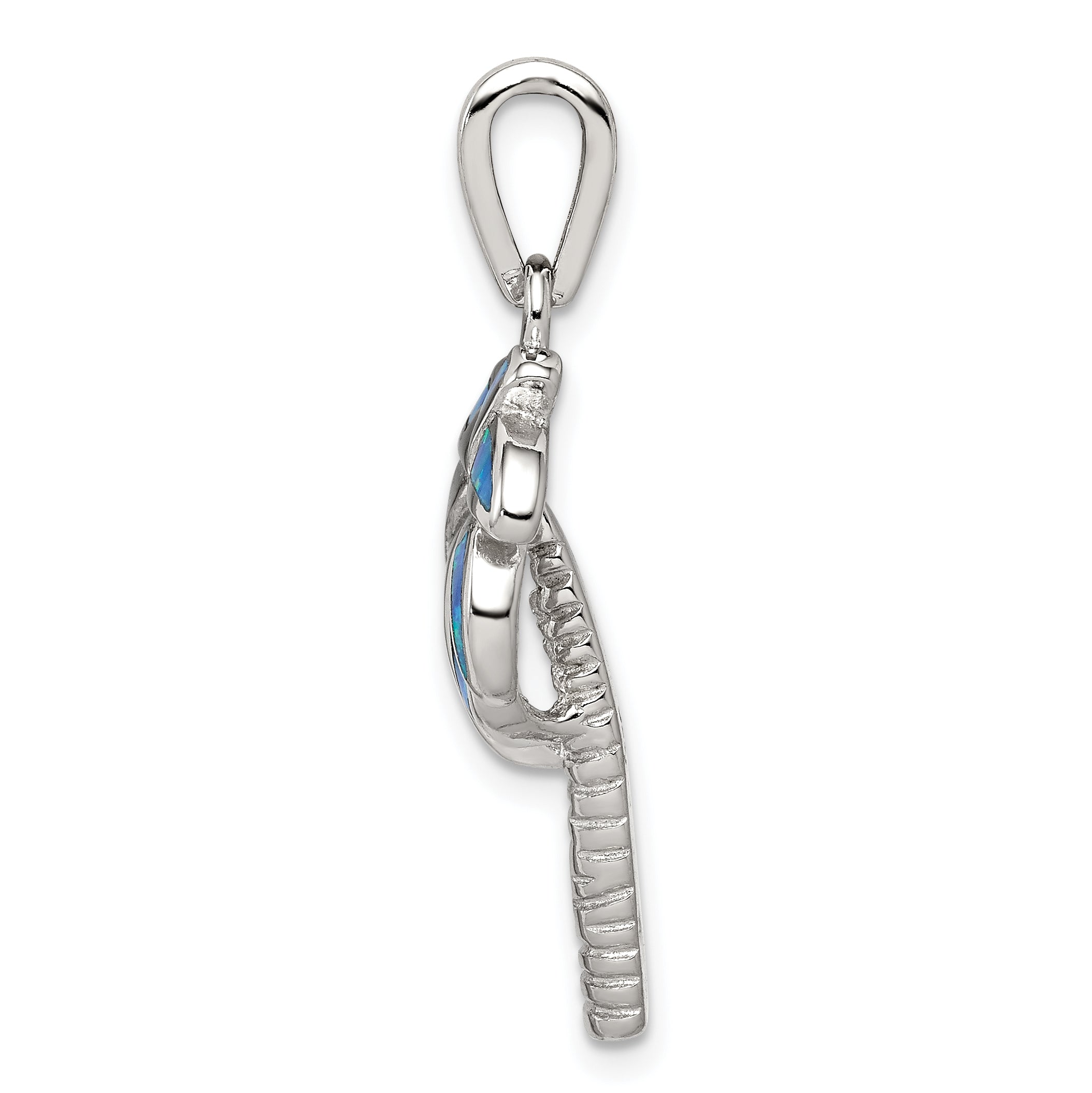 Sterling Silver Rhodium-Plated Created Blue Opal Inlay Palm Tree Pendant