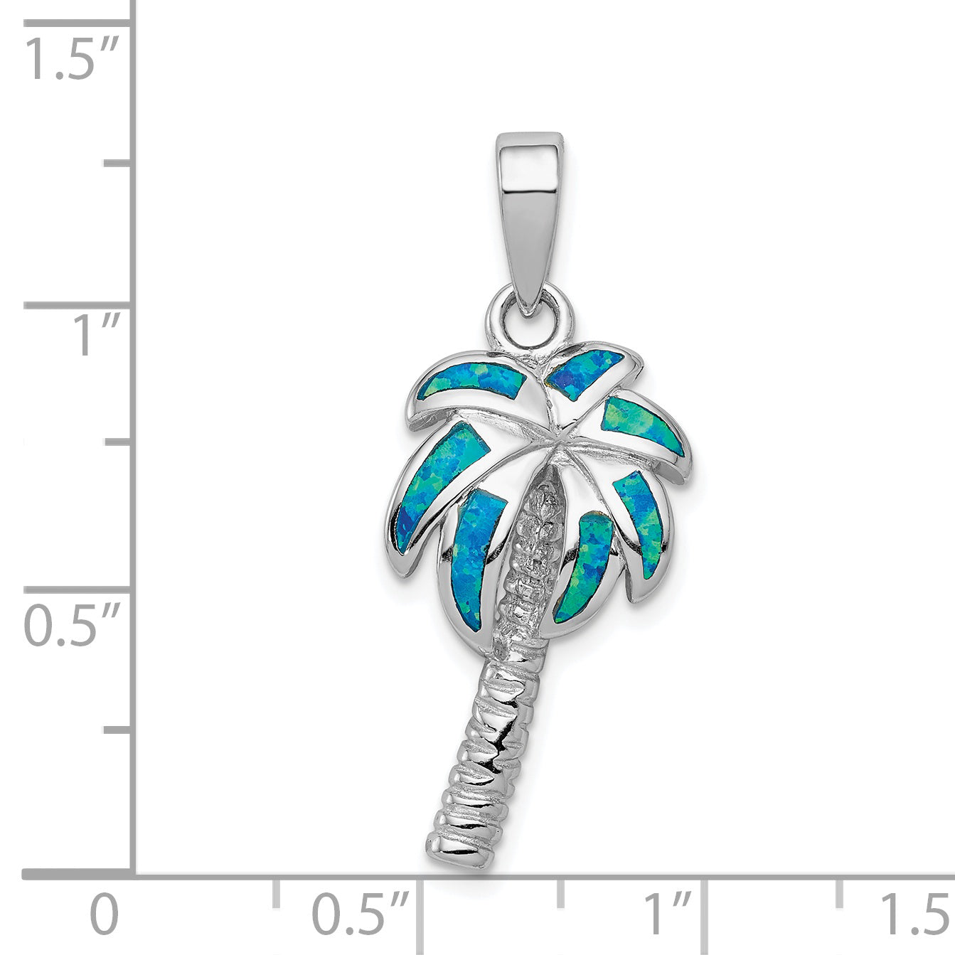 Sterling Silver Rhodium-Plated Created Blue Opal Inlay Palm Tree Pendant
