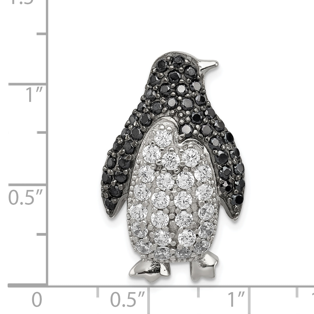 Sterling Silver Rhodium-Plated Black & White Cz Penguin Chain Slide