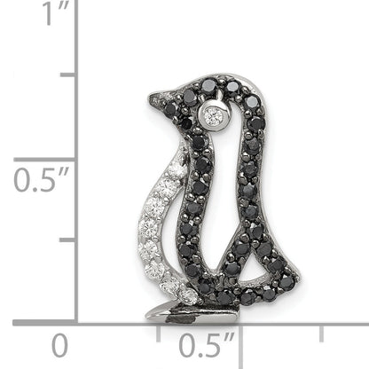 Sterling Silver Rhodium-Plated Black And White Cz Penguin Chain Slide